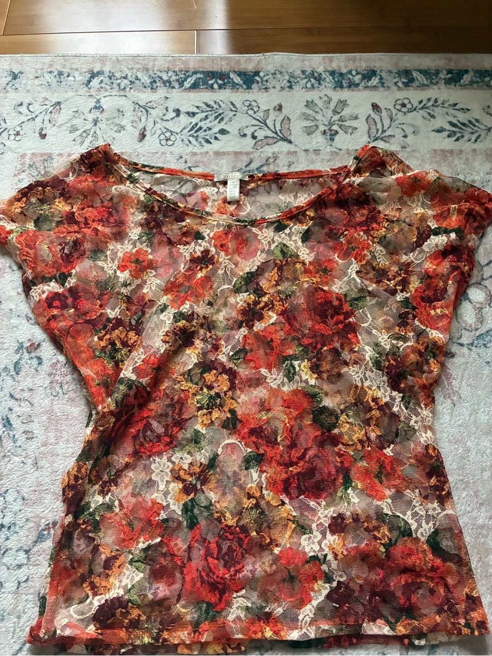 Voice vintage Sheer Floral Lace Overlay Top y2k cottagecore